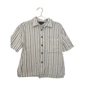 Sanctuary striped linen blend button down short sleeved top size XS